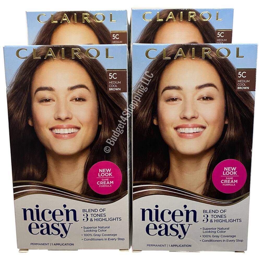 Clairol Nice'n Easy Permanent Hair Dye 5C Medium Cool Brown Hair Color Pack of 4
